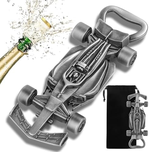 LULLEA Racing Car Bottle Opener with Turning Wheels, Novelty Racing Gifts for Men, Dad, Grandad, Silver Bar Accessory with Gift Bag, Ideal Gifts for Birthday, Father’s Day, Christmas, Pub Nights