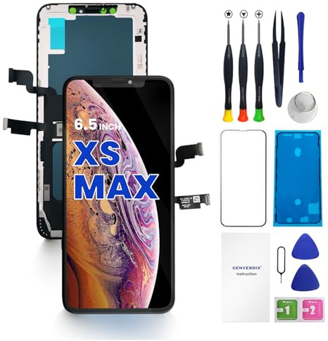 Genverdix Display für iPhone XS Max – 6.5 Zoll FHD DIY 3D Touch Bildschirm Reparaturset, Vollständig Kompatibel mit Face ID, Lebendige Farben, Hohe Auflösung