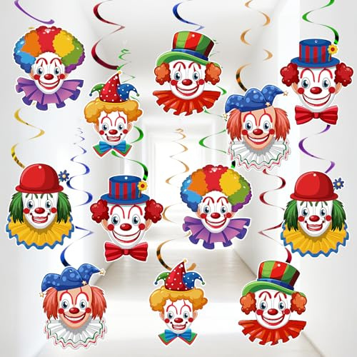 12er Set Clown Girlande Karneval Clown Spiral Girlanden Hängende Wirbel Deckenhänger Fasching Luftschlangen für Deckendekoration Faschingsdeko Partygirlanden für Zirkus Karneval Deko Geburtstag Party