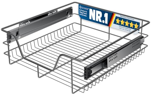 KESSER® Teleskopschublade 50cm Schrankbreite verchromt aus Edelstahl Schubladeneinsatz für Küchenschrank Korbauszug Schrankauszug, Anthrazit