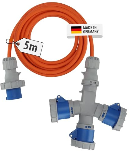 Brennenstuhl CEE Verlängerungskabel mit 3-Fach Verteiler 5m | H07RN-F 3G2,5, 3x CEE 230V Kupplung 16A, Schutzart IP67, max. 3680W Gesamtleistung, für Camping, Outdoor, Marktstände