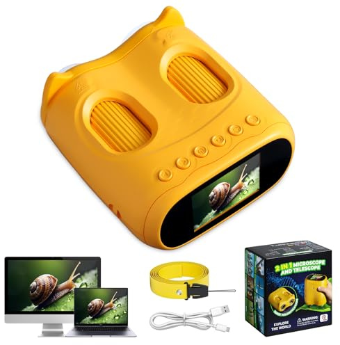 Yuning Microscopio Digital para Niños, 1000X 4K Microscopio y Telescopio 2 en 1, Mini microscopios Digitales Portátiles con 2.0 Pantalla y 8 Luces LED, microscopio de Bolsillo para Niños Regalo Edu