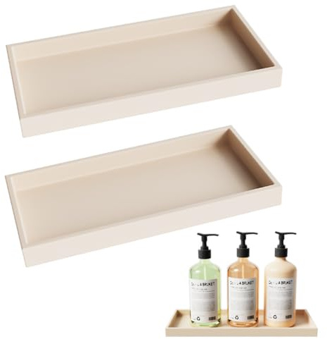Paquete de 2 bandejas de silicona, color beige, 30 x 12.5 cm, bandeja decorativa para el baño, bandeja decorativa para el fregadero, decoración para la cocina y el inodoro