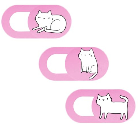 SUPVOX Webcam Covers Lightweight Abs Material Pink Cat Pattern 3pcs Privacy Protection Convenient Slide for Laptop and Mobile Phone for Home and Office Use