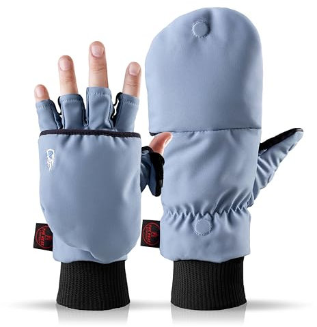 Heat 2 Fingerlose Handschuhe und Fäustlinge Kombination, warme Winterhandschuhe gegen den Wind und Kälte im Winter – Sporthandschuhe, Fahrradhandschuhe Damen, Herren, blau, Medium