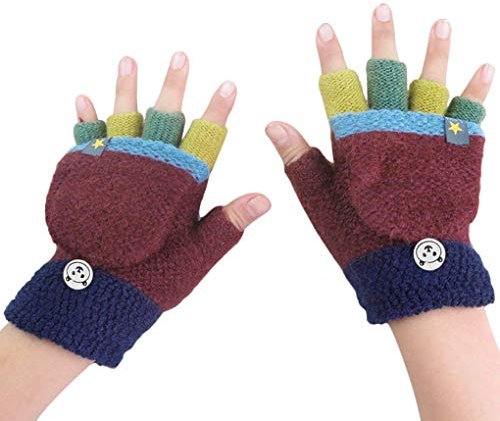Kinder Halbfinger Handschuhe Fingerlose Fäustlinge Warm Mehrfarbige Strickhandschuhe Fingerhandschuhe mit Flip Top Mädchen Jungen Herbst Winter Bedarf