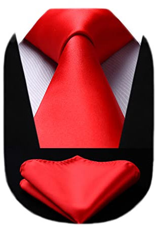 HISDERN Krawatte Rot Business Krawatte mit Einstecktuch Hochzeit Party Krawatten Set für Männer Geschenke zum Valentinstag Herren krawatte taschentuch