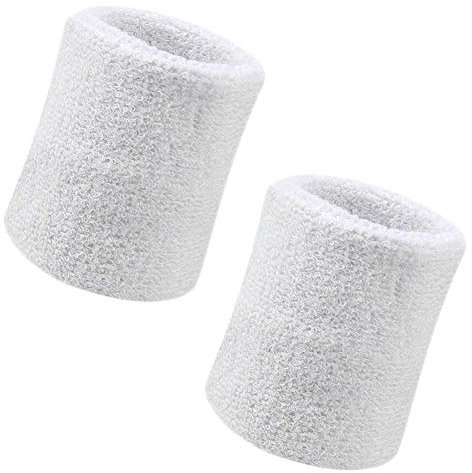 Vidillo Schweißbänder, Sport Wristbands Gelenkband 2 Pack, 4 Zoll Sport Schweißband Armband Weiche verdickte Baumwolle, für Tennis Gymnastik Fußball Basketball, Laufen Athletic Sports-Weiß