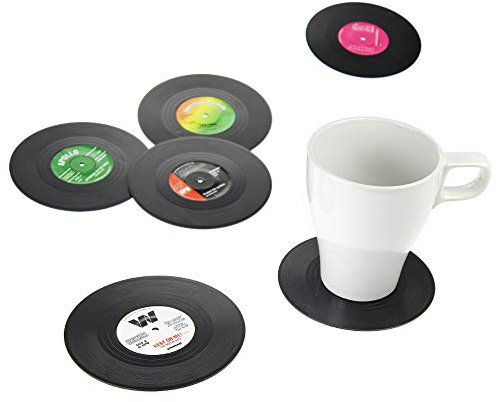 Monsterzeug Schallplatten als Untersetzer, Vinyl Untersetzer im 6er Set, Retro LP Schallplatten Look, Tischdeko, Anti Rutsch Tischset, Coasters