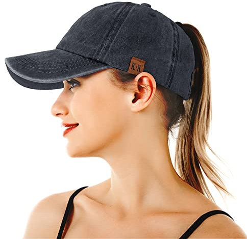 Pferdeschwanz-Baseballkappen für Damen – Gewaschene, einfarbige Baumwolle, verstellbar, Klassische Vintage-Denim-Baseballmützen, Sonnenkappen für Damen im Freien