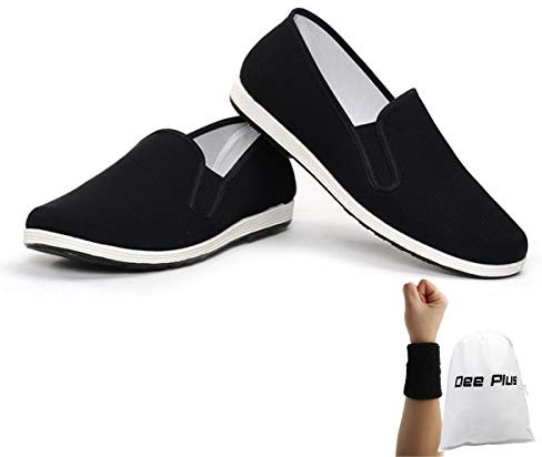 Dee Plus Tai Chi Kung Fu Schuhe, Herren Kampfsportschuhe Damen Kung Fu Schuhe Tai Chi Slippers, Chinesische Traditionelle Peking-Stil, Gummisohle Unisex Schwarz mit Handgelenkstütze (44 EU)