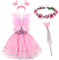 Tacobear Déguisement Fée Enfant Fille Robe Papillon avec Ailes de Fée Couronne de Fleurs Serre-tête Baguette Magique Costume Carnaval Deguisement pour Halloween Noël (Rose)