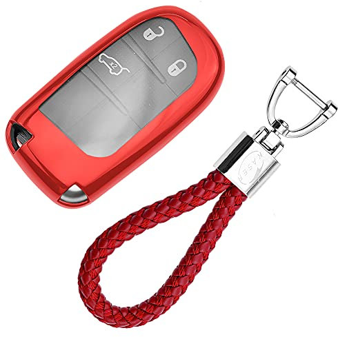 KASER Coque Clé en Silicone Compatible pour Jeep Fiat Cherokee Renegade Fiat 500X Cover Housse Porte-clé TPU Protection Télécommande (Rouge)