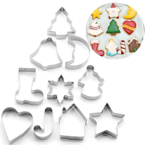 Xinlie Cortadores de Galletas Navideñas de Acero Inoxidable - Juego de 10 Piezas para Galletas de Fondant y Hornear