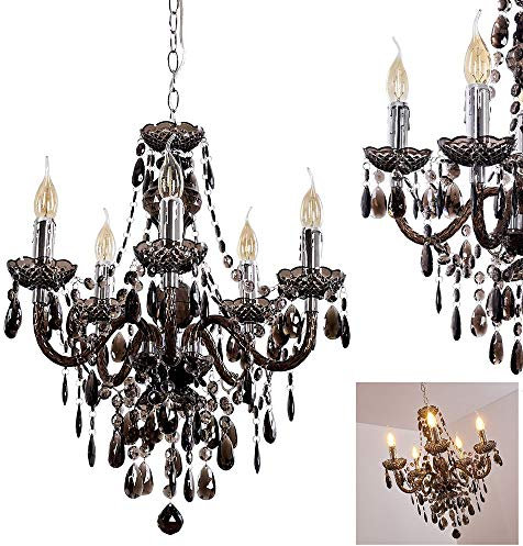 Kronleuchter Delhi aus Metall in Schwarz, Hängelampe 5-flammig, 5 x E14, klassische Pendelleuchte mit Zierkristallen, Vintage/Retro Design, ohne Leuchtmittel,
