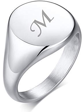 PJ JEWELLERY Unisex personalisierte Edelstahl Paar erste runde Siget Ring Ehering benutzerdefinierte Siegel Ring für Frauen 54 (17.2)
