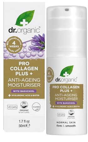 Dr Organic Pro Collagen Plus Bakuchiol, Hyaluronic Acid, Biotin, Healthy-Aging, Wrinkles, Dry & Sensitive Skin , Natural, Vegan, Cruelty-Free, Paraben & SLS-Free, Recycled & Recyclable, Organic, 50ml
