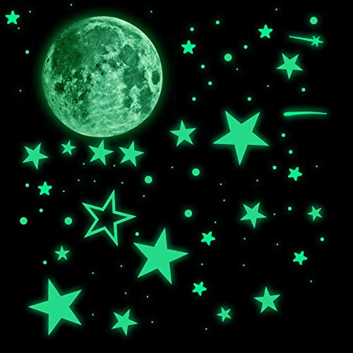 543 Stück realistische 3D-Aufkleber, leuchten im Dunkeln, leuchtende fluoreszierende Punkte, Sterne und Mond, Weltraum-Wandaufkleber für Kinderzimmer, Spielzimmer, als Heim- und Wanddekoration.