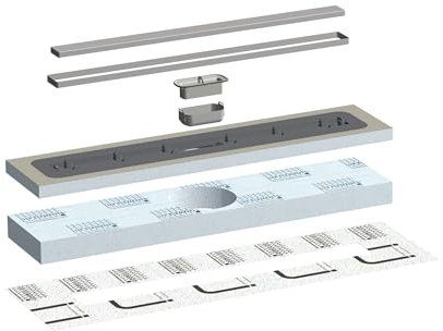 LUX ELEMENTS Bodenablaufrinne TUB-LINE RT 90 x 20cm I Bodenablaufrinne 7 x 75cm für den Einbau in Estrich I Drehbarer Rinnen-Abdecksteg inkl. Dichtmanschette