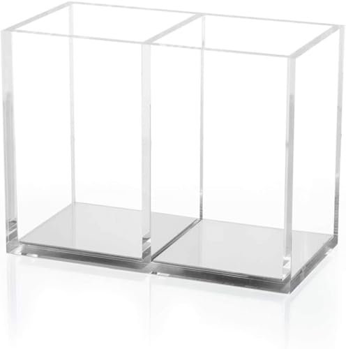Witeygai Makeup Brush Organiser, Cosmetic Organiser, Acrylic Makeup Brushes Holder Pen Holder with 2 Compartments