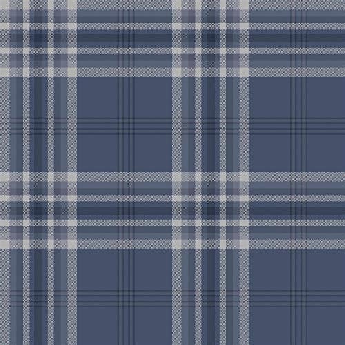 Kelso Check Navy Wallpaper Tartan Plaid Silver Metallic
