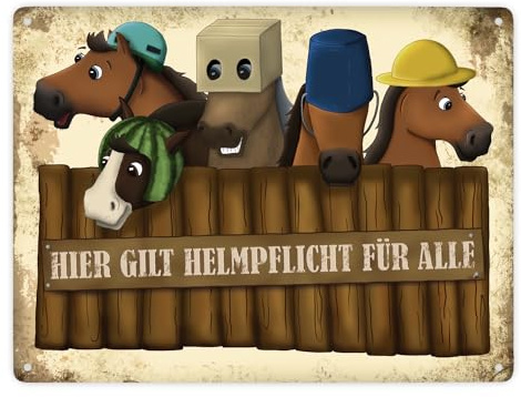 Hier gilt Helmpflicht für alle Metallschild XXL mit Pferde Motiv