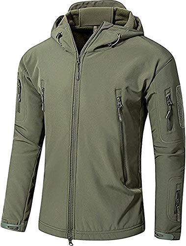 VADOOLL Herren Taktische Jacke Softshell Fleece Kapuzen Outdoor Mantel Warme Winterjacke Militär Softshell Taktische Jacke (Green,5XL)