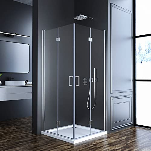 Goezes Duschkabine 90x90cm Falttür Eckeinstieg Duschwand Falttürkabine klappbar Dusche 180º Duschtür Duschabtrennung mit 6mm Nano-Beschichtung ESG Glas Höhe 195cm