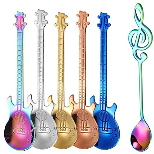 Acmdehk Gitarre Kaffee Teelöffel, Edelstahl Musik Note Löffel Teelöffel Kaffee für Rühren Mischen Zucker Dessert