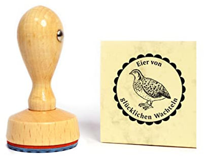 Stempel Eier von glücklichen Wachteln 01 - Wachtel dunkel - Wunschtext möglich - Ø 20 mm