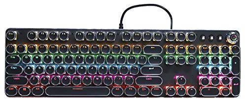 Yunseity Mechanische Gaming-Tastatur, 104 Tasten, Schwarze Schreibmaschinentastatur, Retro-Tastatur mit Runden Tastenkappen, RGB-Hintergrundbeleuchtung, Blauer Schalter, für