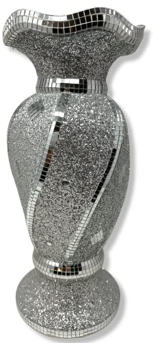Shiny Sparkly Mirrored 40 CM Crushed Diamond Glitter Flower POT Silver Sparkle Flower Vase Luxury Home Decoration