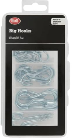 Hardware-Solutions Screw Hook Assortment, 50 Pieces | Reusable storage box with 30, 40, 50, 60 and 70mm screw hooks.