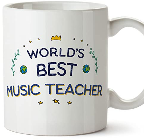 MUGFFINS Music Teacher Mug - in English - World's Best - Funny Gift for Colleagues - Ceramic 11oz Mug