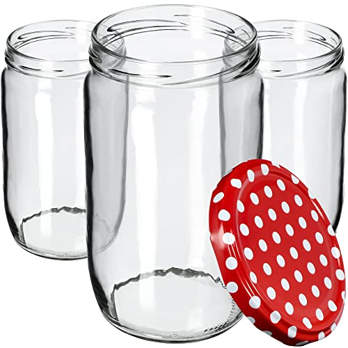 KADAX 48er Set Einmachgläser 720ml TO82 Rot gepunktet, Große Sturzgläser mit Schraubdeckel, Einkochgläser Fermentierglas für Gurken, Gemüse, Sauerteig