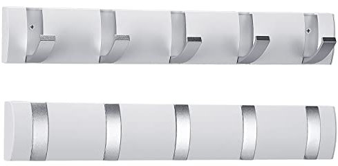 Wesiti Lot de 2 porte-manteaux muraux flottants avec crochets rétractables, porte-manteau mural de porte en aluminium peu encombrant pour entrée, salle de bain, chapeau, serviette (blanc)