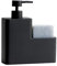 Distributeur de Savon Liquide, Distributeur de Savon, résine Premium, avec Compartiment éponge, capacité 450 ML, 16,3 x 5,5 x 19 cm, Noir (Noir)