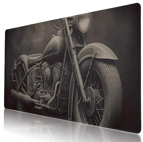 Tapis de souris élégant sur le thème de la moto, 90 x 40,6 cm, base en caoutchouc antidérapant, idéal pour ordinateur, ordinateur portable, bureau et usage domestique