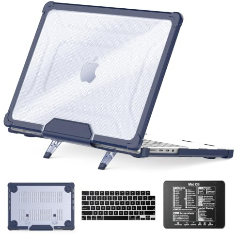 SEYMCY Schutzhülle für MacBook Pro 14 Zoll 2023/2022/2021, kratzfeste Schutzhülle mit klappbarem Ständer, für M3 A2992 A2918 / M2 A2779 / M1 A2442 Pro Max Tough Case, Marineblau