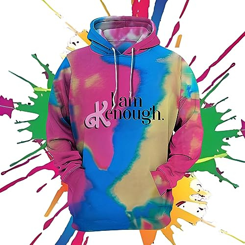 UGIF I Am Ken Enough Hoodie, Ich Bin Kenough Hoodie, Tie Dye Druck Langarm Kapuzenpullover Pullover, Neuheit Slogan Print Jacke T Shirt, Langarmpullover, für Männer und Frauen