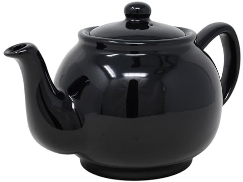 UNIQUE HOME LIVING Large Gloss Black Porcelain Tea Coffee 6 Cup Teapot Serving