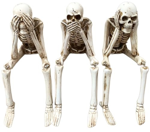 Wanwanzi 3er Set See Speak Hear No Evil Skelett - Halloween Statuen - Skelett Sammlerstück Figuren - Realistische Totenkopf Dekorationen für Zuhause Spukhaus Halloween Party