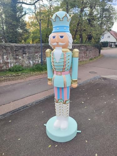 XXL Premium Nussknacker auf Standfuss 200 cm in hellblau Garten Deko Figur Weihnachtsmann