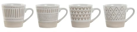 Home ESPRIT Kaffeetassen-Set, Weiß, Beige, Steingut, 4-teilig, 180 ml