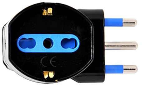 Adattatore Spina 16A Prese bipasso/Schuko 90° presa 10/16A 2P+T salvaspazio e spina 16A 2P+T 1500W - colore nero