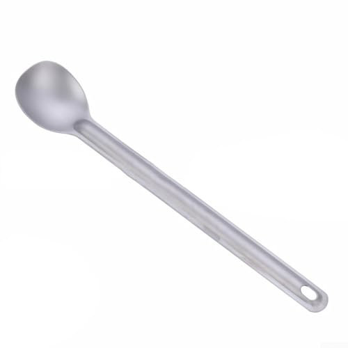 Cuchara de titanio de mango largo para camping, ligera y resistente con superficie arenada
