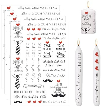ALLAVA 4 Stück Tattoo Folie, Wasserschiebefolie, Kerzen Tattoo Vatertag, Kerzentattoos Vatertag, Kerzen Folie Vatertag, Kerzenfolie, Aufkleber Vatertag, Kerzenaufkleber(19x14cm)