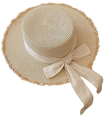 Beokeuioe Kreissäge Strohhut Sommerhut Sonnenhut aus Stroh mit schwarzem Ripsban Gondoliere-Hut Panamahut Fedora Hüte Trilby Jazz Mütze Cap Piratenhut