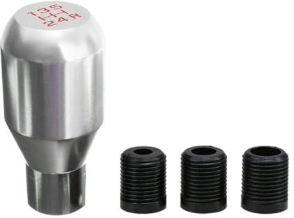 JNNJ Auto Schaltknauf Universal, Auto 5-Gang Schaltknauf, Schalthebel Mit 3 Adaptern, Aluminiumlegierung Schaltknauf-Adapter, Für Manuelles Auto Schaltgetriebe(Silber)