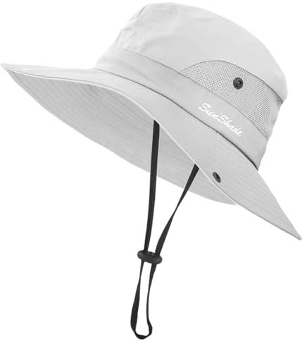 Damen Pferdeschwanz Sommer Sonnenhut, UV-beständig, faltbares Netzgewebe, breite Brim Strand Angelmütze (Polyester, Beige)